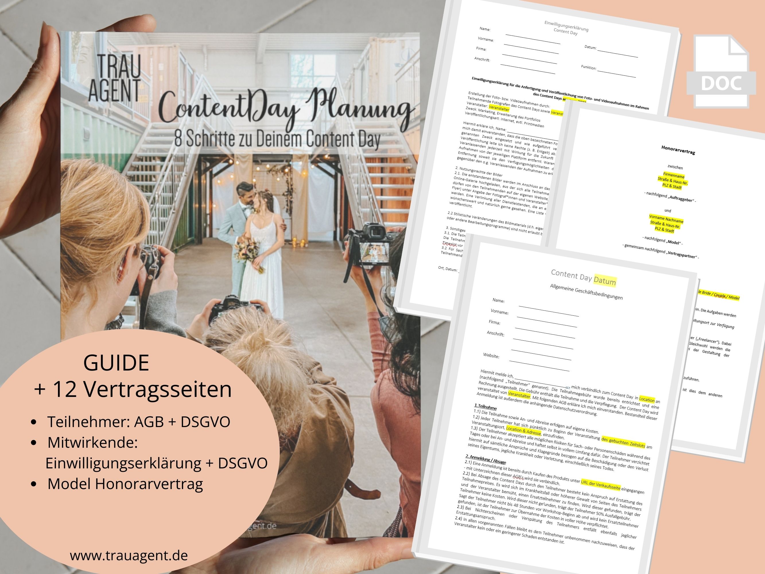 Content Day Planung Guide und Vertragsvorlagen | Mustervertrag | FotoShooting | Hochzeitsfotograf | StyledShooting | Honorarvertrag